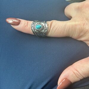 Turquoise and Silver Bohemian Ring